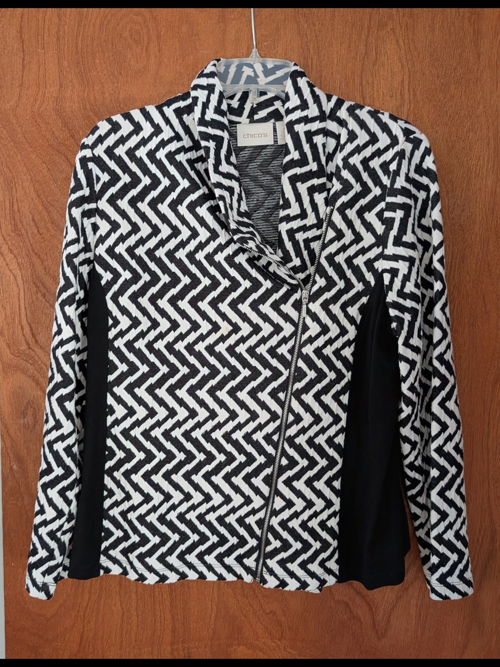 Chico's Black & White Zigzag Asymmetrical Jacket